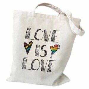 Love Is Love Rainbow Heart Tote Canvas Pride Bag LGBT Reusable Grocery 13x15 NWT